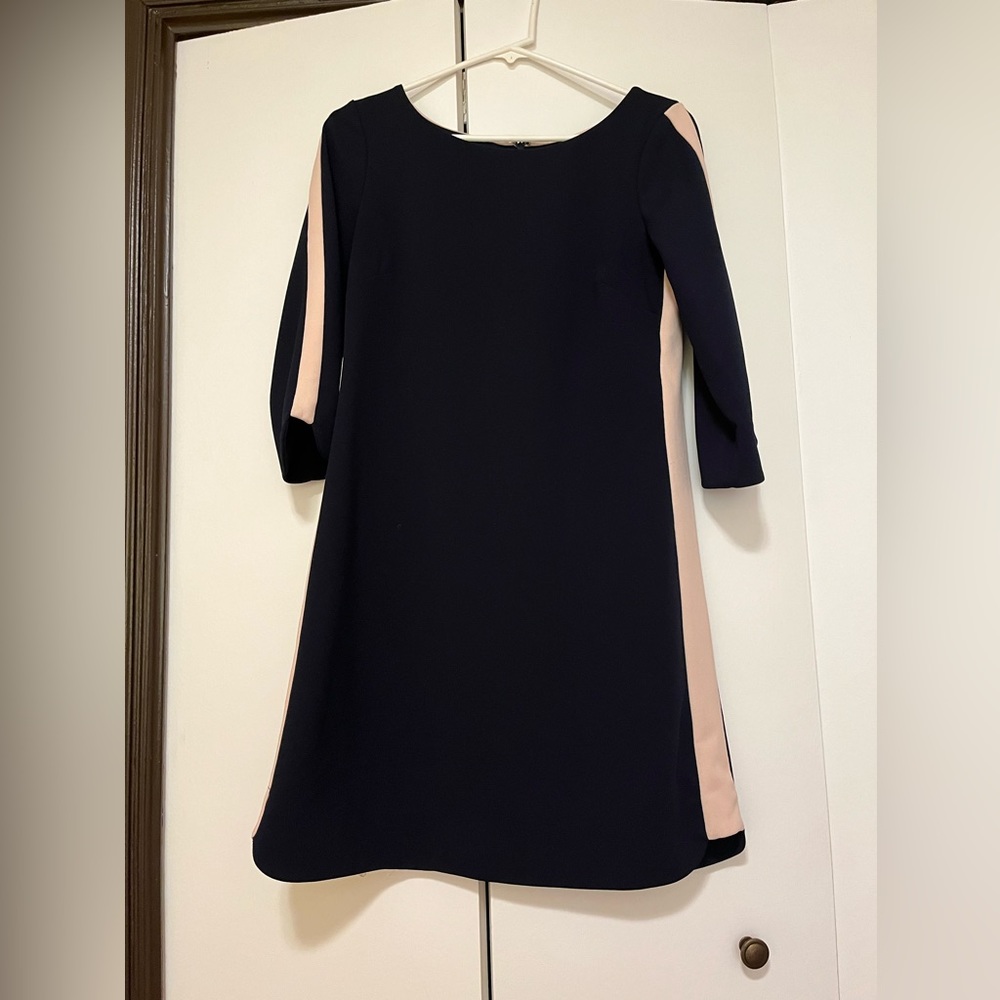 Vince Camuto Navy Blue Shift Dress with Pink Side Stripe Office Siren Spring